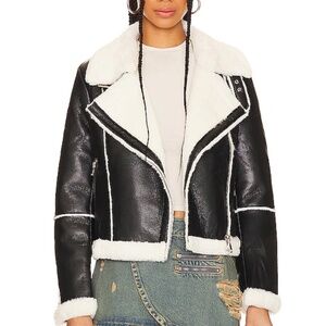 Faux leather Faux fur lining jacket